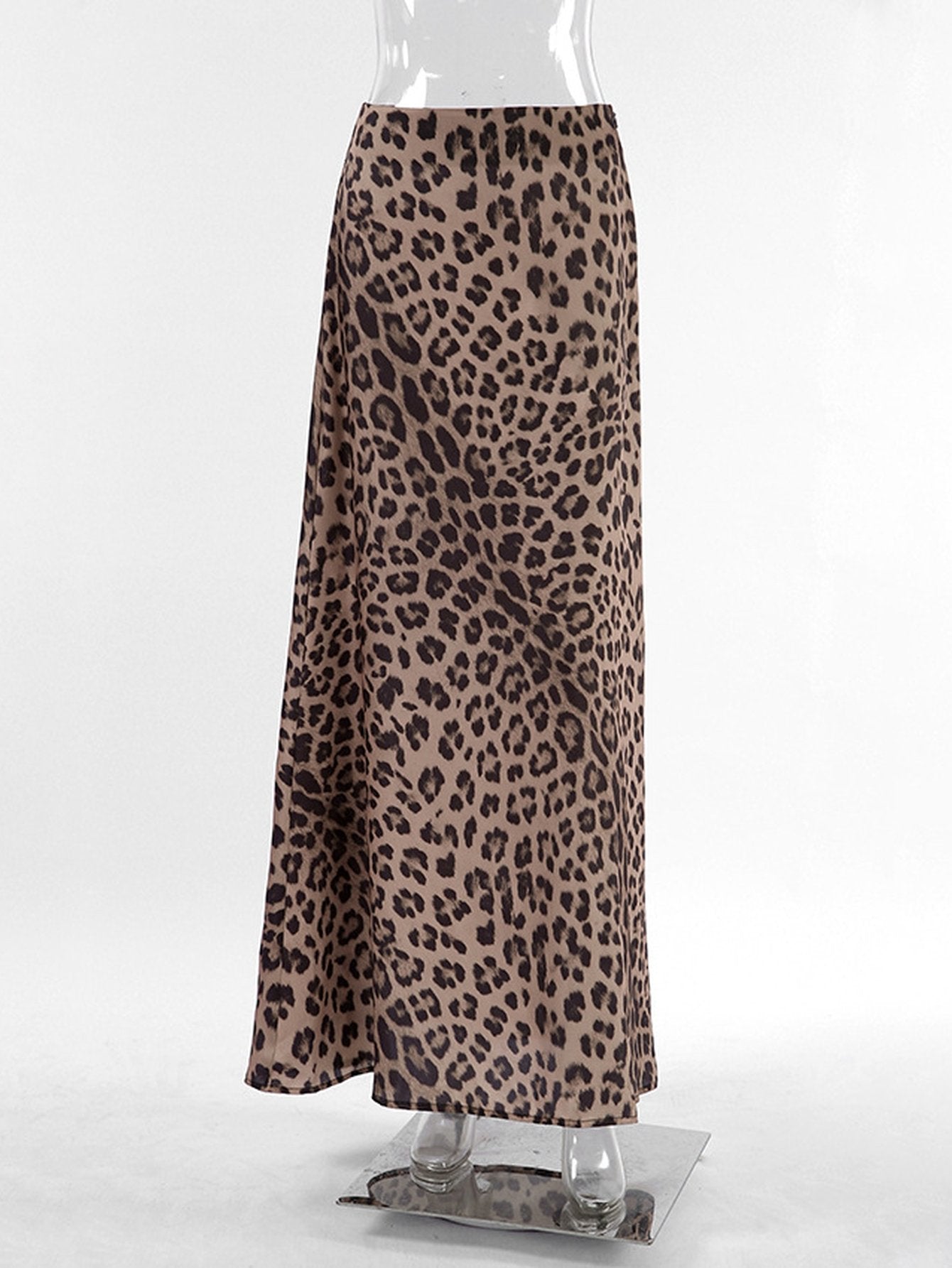 Sleek Leopard Print Satin Maxi Skirt