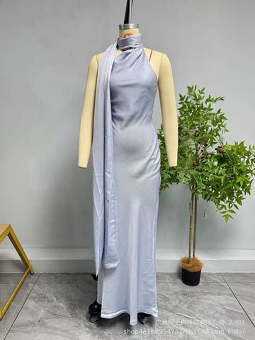 Satin Halter Neck Midi Dress