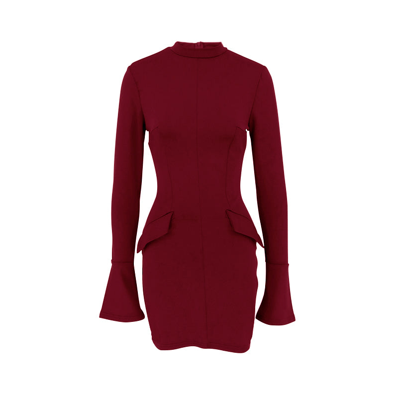 Mock Neck Flare-Sleeve Chic Mini Dress