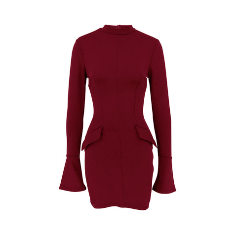 Mock Neck Flare-Sleeve Chic Mini Dress