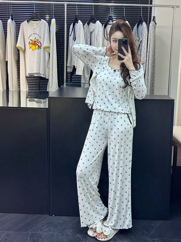 Soft Ribbed Paw Print Pajama Set