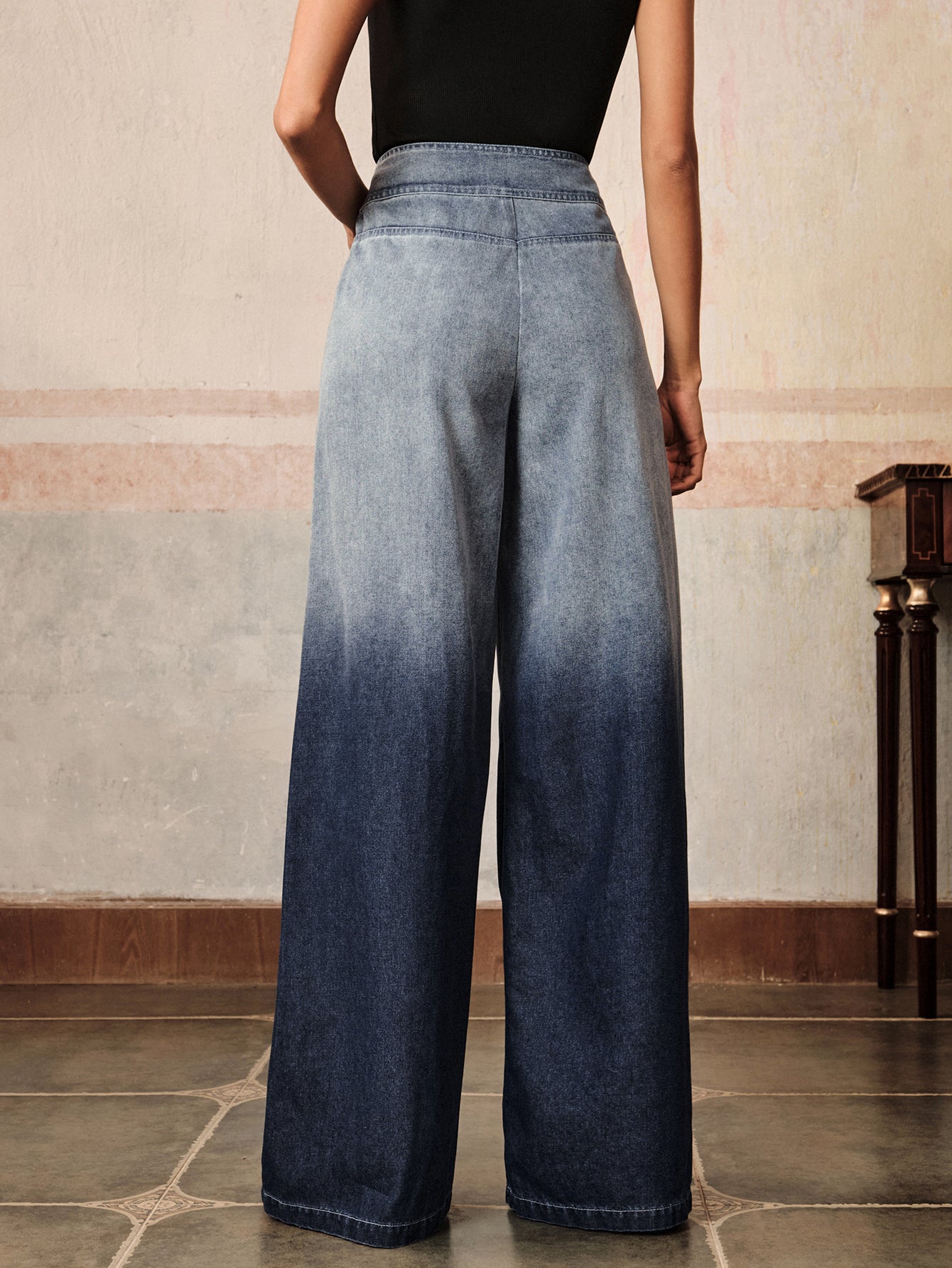 High Waisted Ombre Wide Leg Jeans