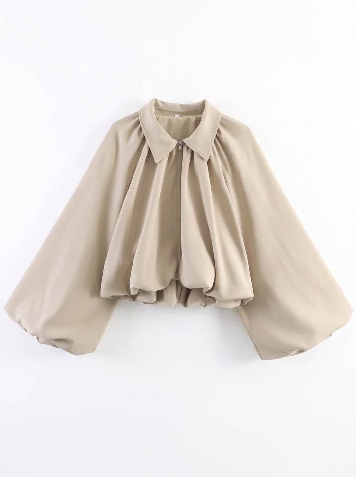 Oversized Balloon Sleeve Zip Up Jacket
