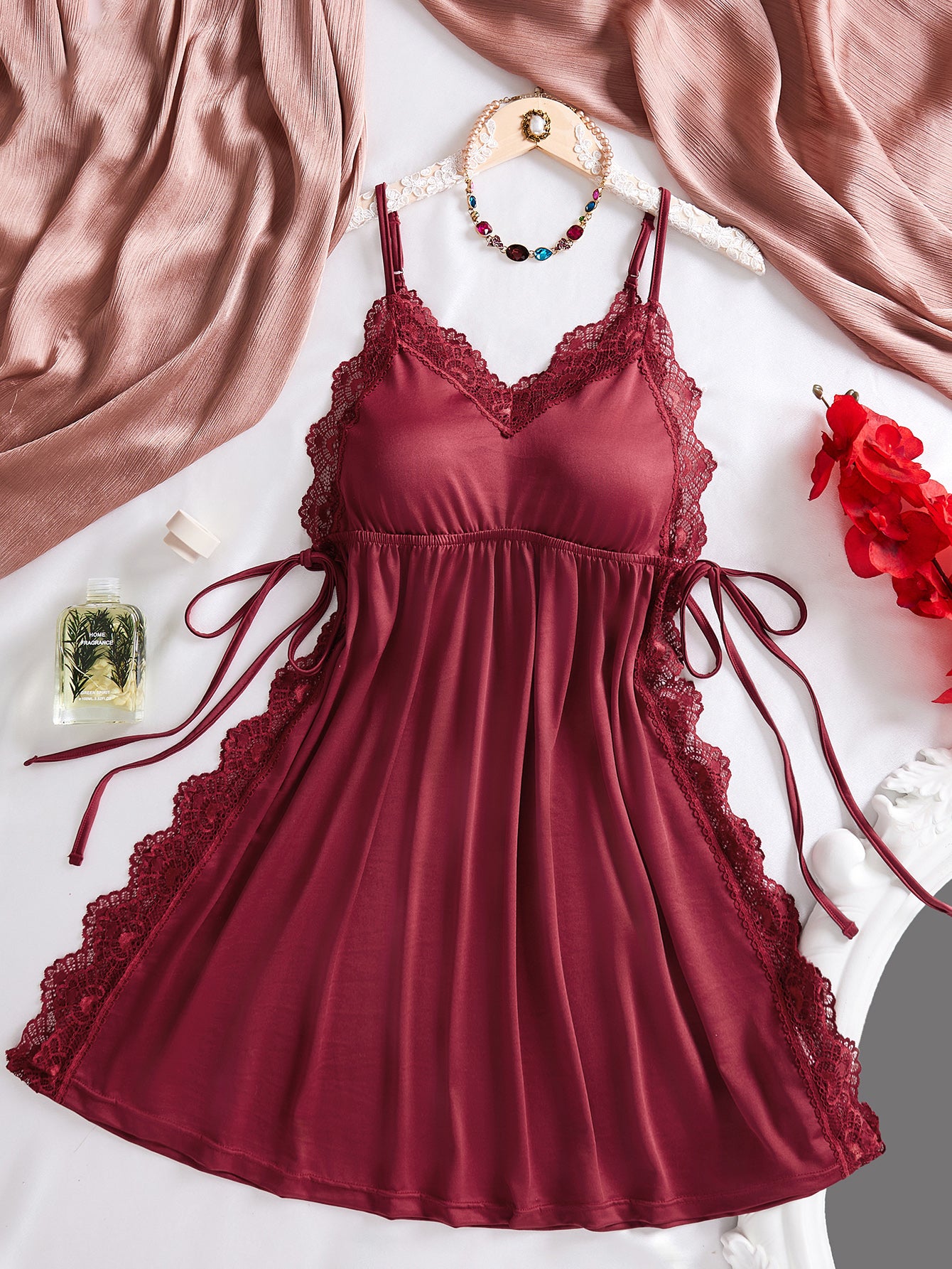 Lace Trim Soft Satin Nightdress