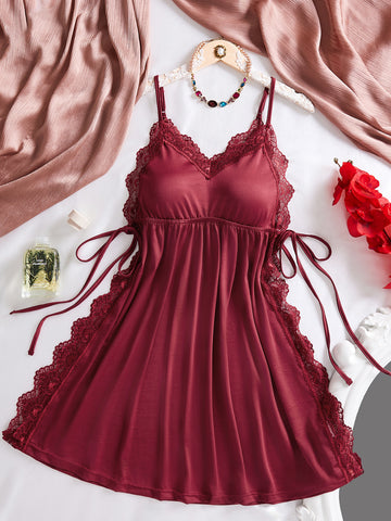Lace Trim Soft Satin Nightdress