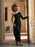 Glamorous One Shoulder Sequin Evening Dress