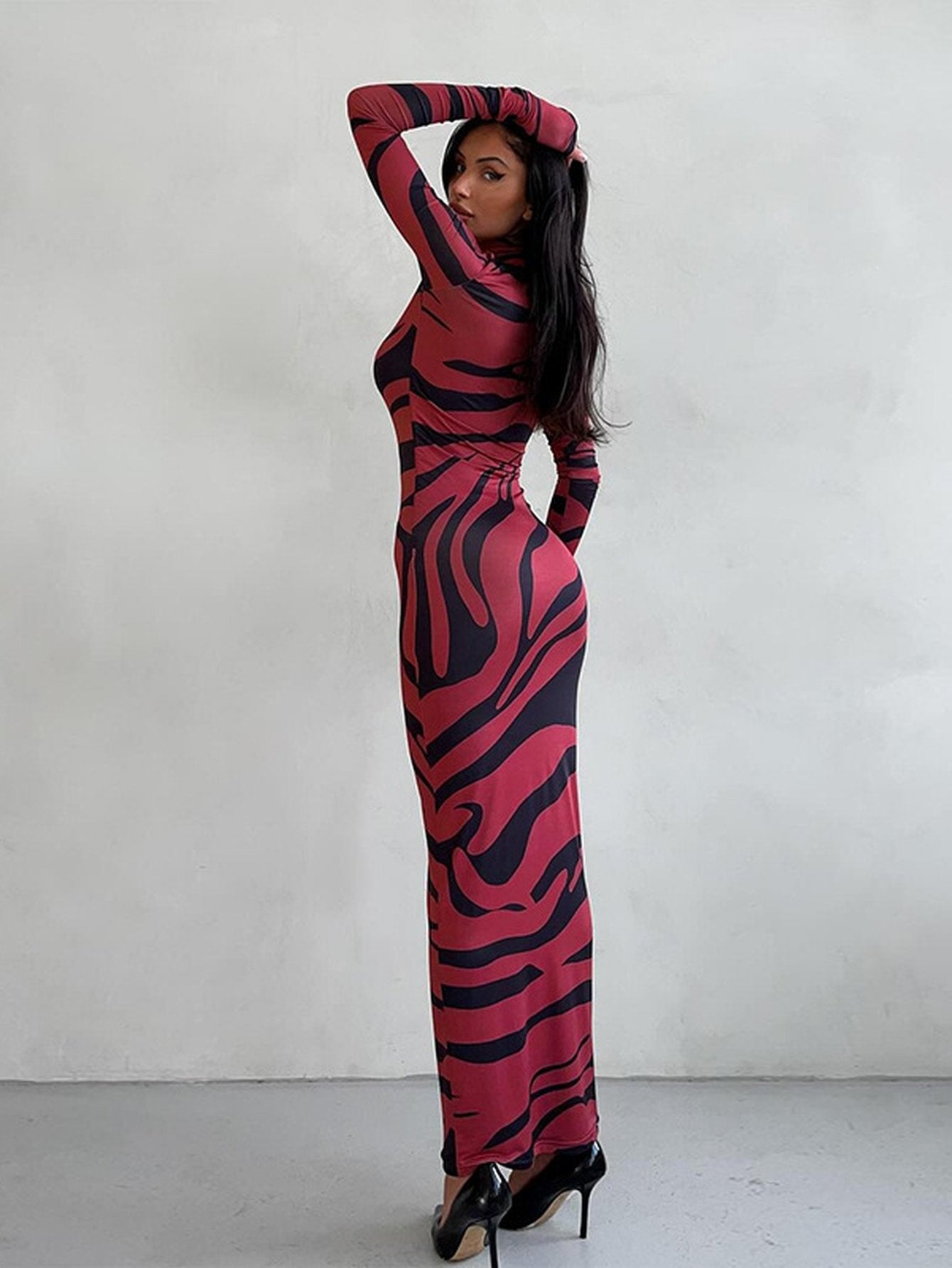 Bodycon Zebra Print Mock Neck Dress