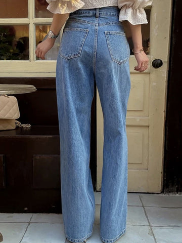 Asymmetric High Waisted Wide Leg Jeans