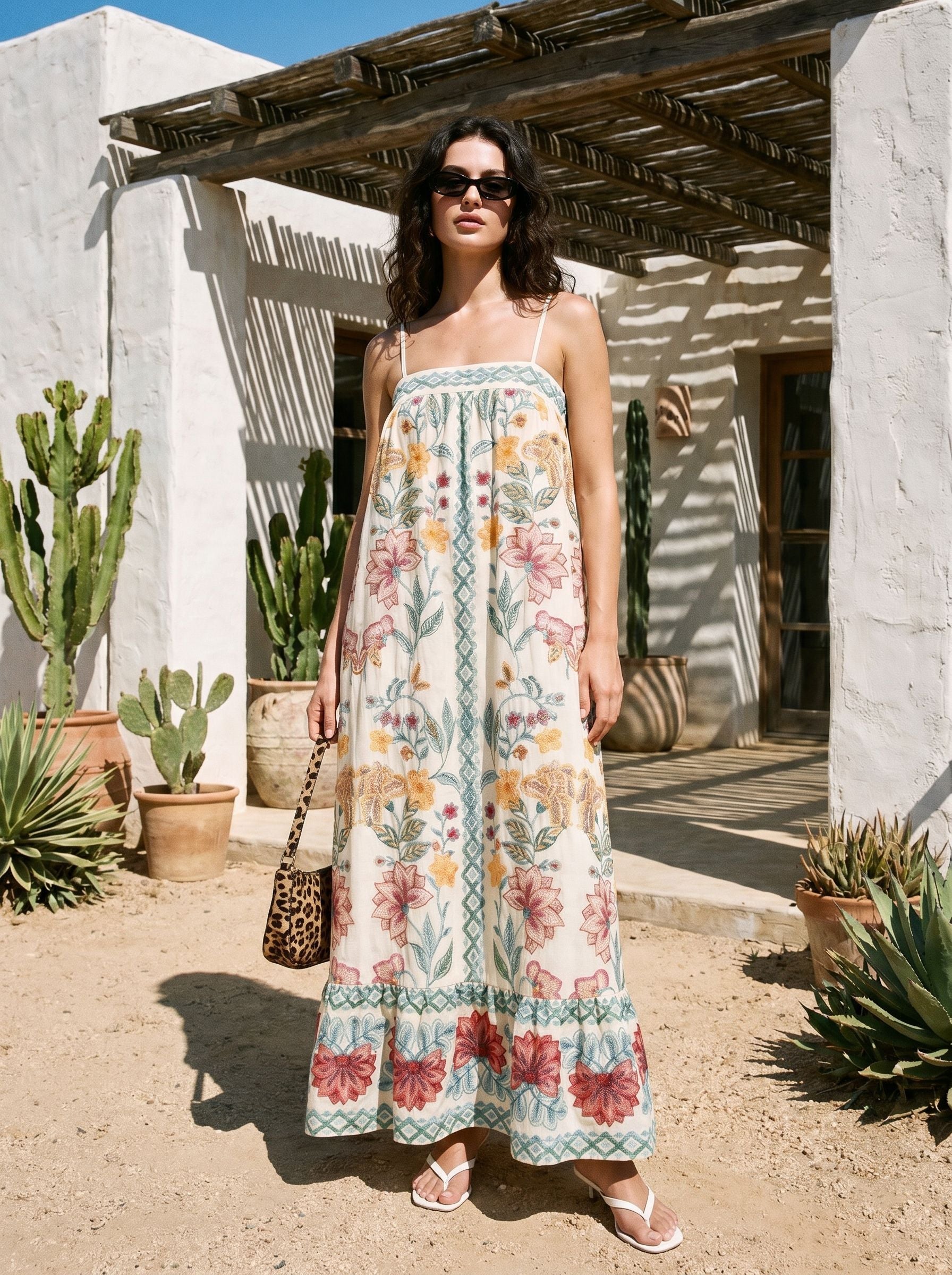 Boho Floral Embroidered Maxi Dress