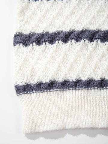 Striped Textured Collared Knit Pullover