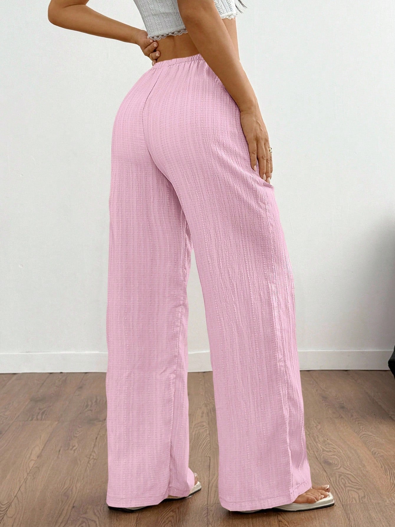 Pleated Drawstring Wide-Leg Pants-Multicolor