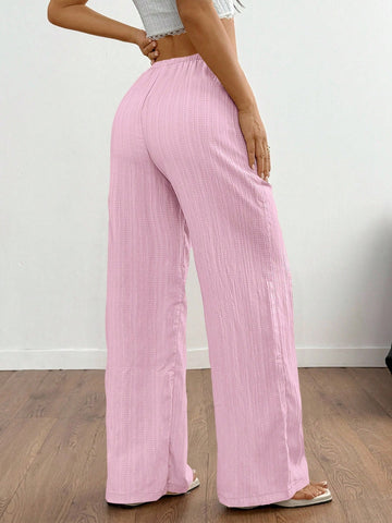 Pleated Drawstring Wide-Leg Pants-Multicolor