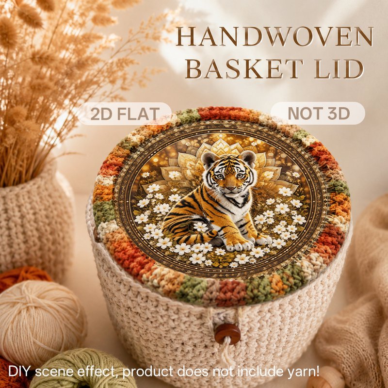 Cute Tiger Cub and Mandala Crochet Basket Bottom