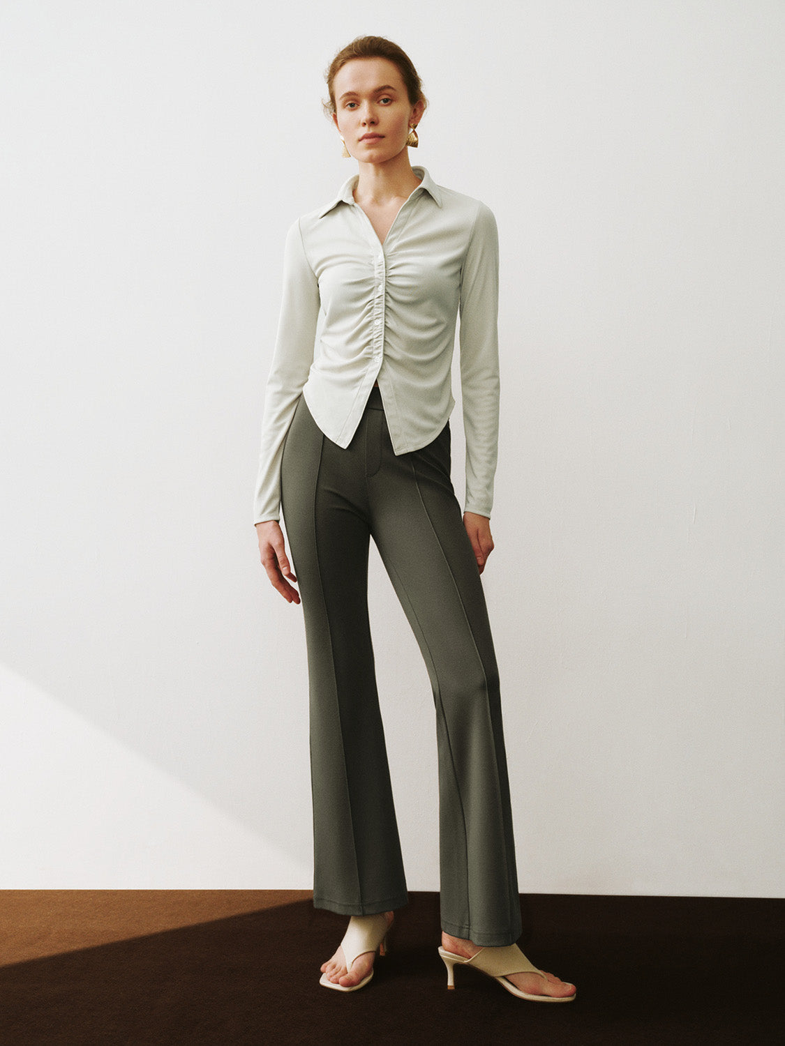 Urban Revivo Skinny Flare Pants-Dusty Green