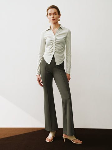 Urban Revivo Skinny Flare Pants-Dusty Green