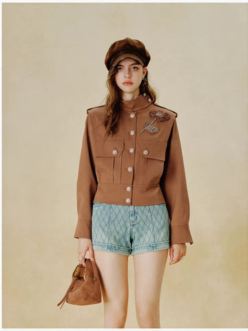 Embellished Floral Military Style Jacket