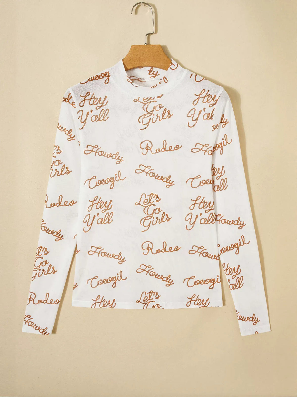 Sheer Graphic Print Mock Neck Top