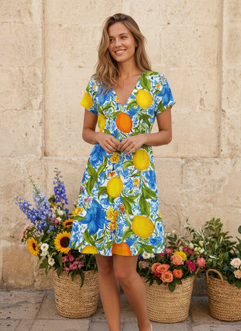 Floral Print V Neck Tiered Babydoll Mini Dress