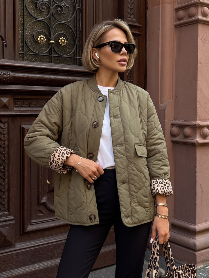 Quilted Button Down Bomber Jacket