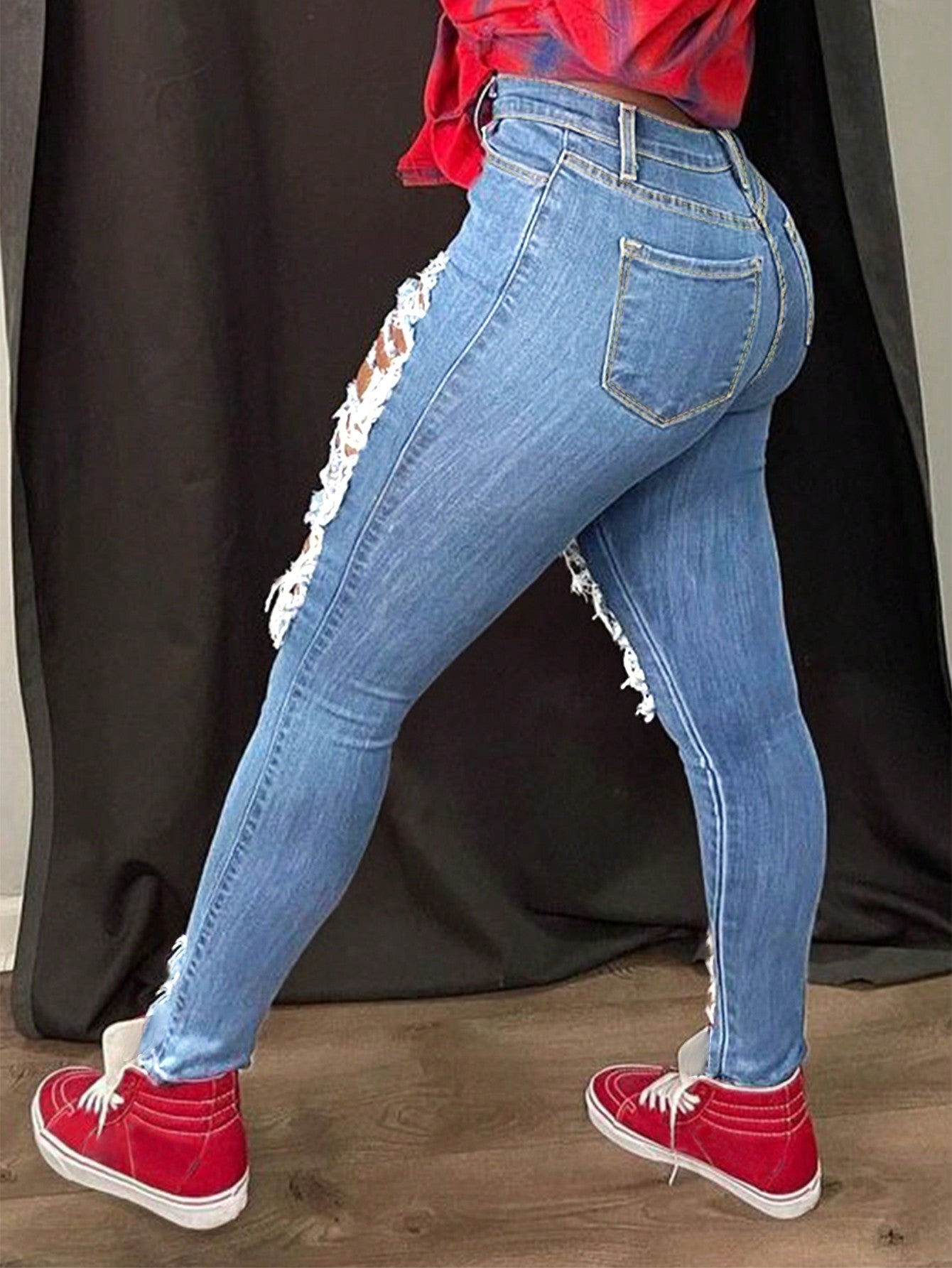 Distressed Ripped Skinny Street Jeans-Multicolor