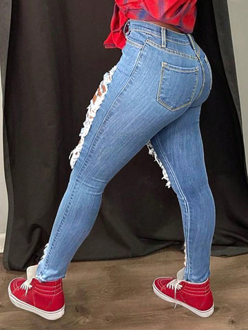 Distressed Ripped Skinny Street Jeans-Multicolor