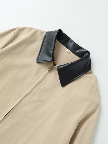 Contrast Collar Zip Up Jacket