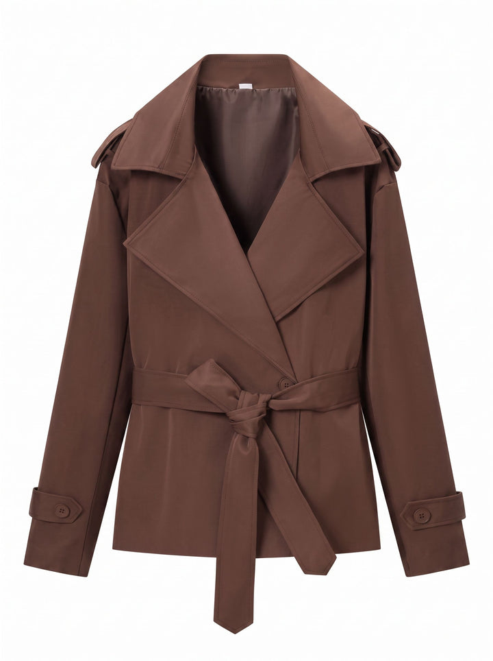 Cropped Belted Double Breasted Trench Coat
