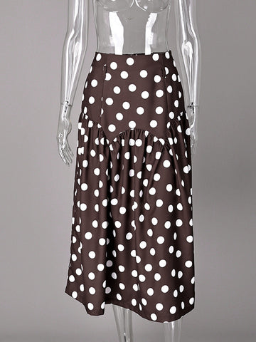 High Waisted Polka Dot Midi Skirt
