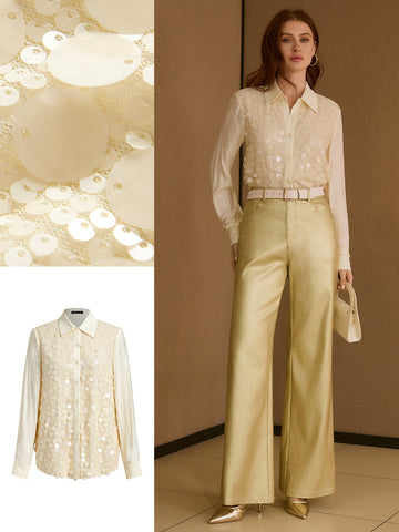 Sequin Embellished Button Down Shirt