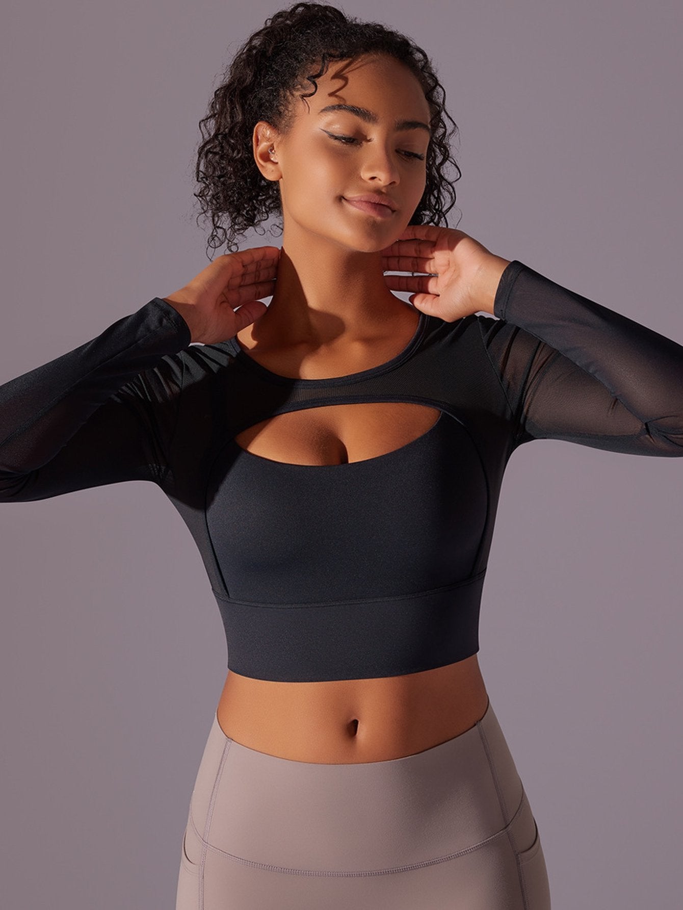 Sheer Cutout Long Sleeve Workout Tee