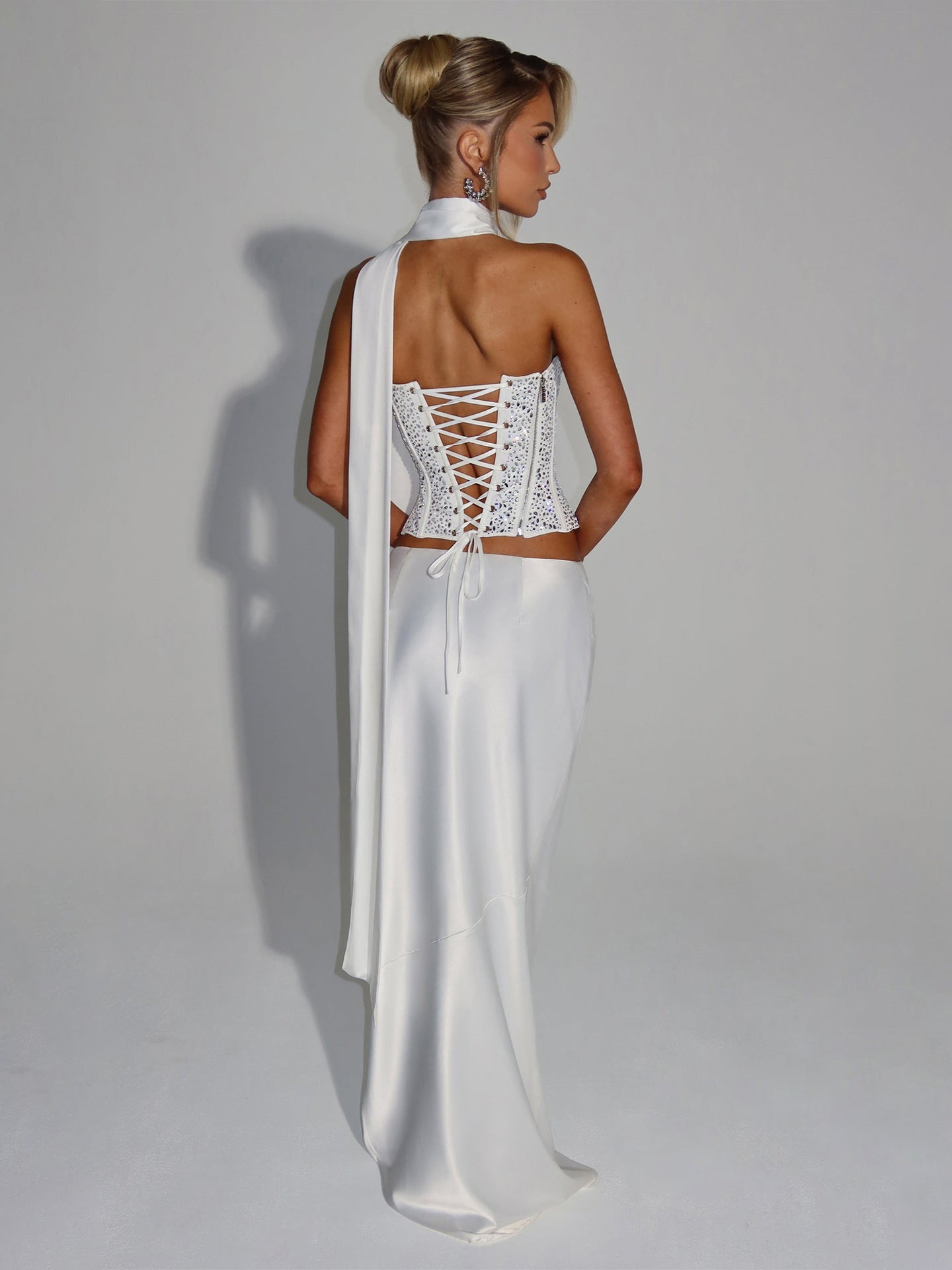 Glamorous Rhinestone Corset Maxi Skirt Set