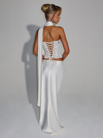 Glamorous Rhinestone Corset Maxi Skirt Set