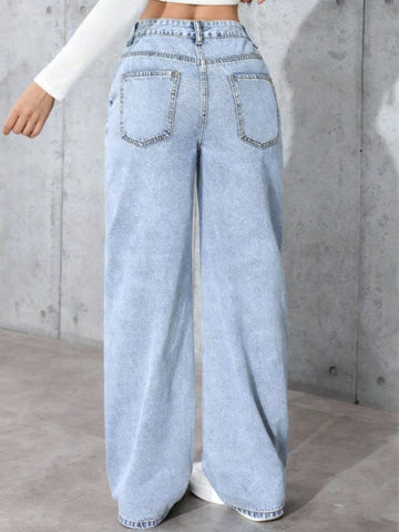 Sparkly Rhinestone Wide Leg Jeans