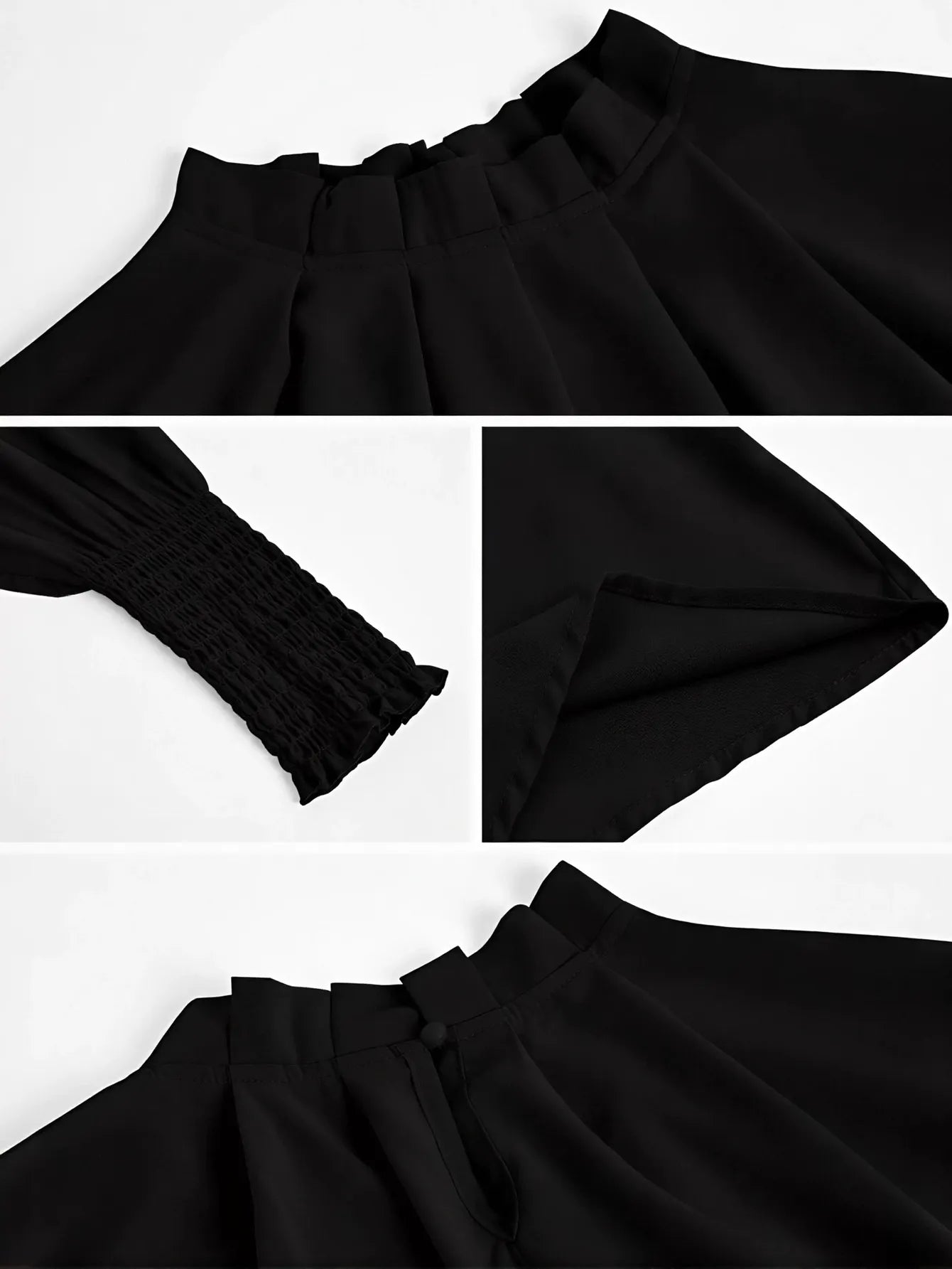 Elegant Pleated Smocked Cuff Blouse