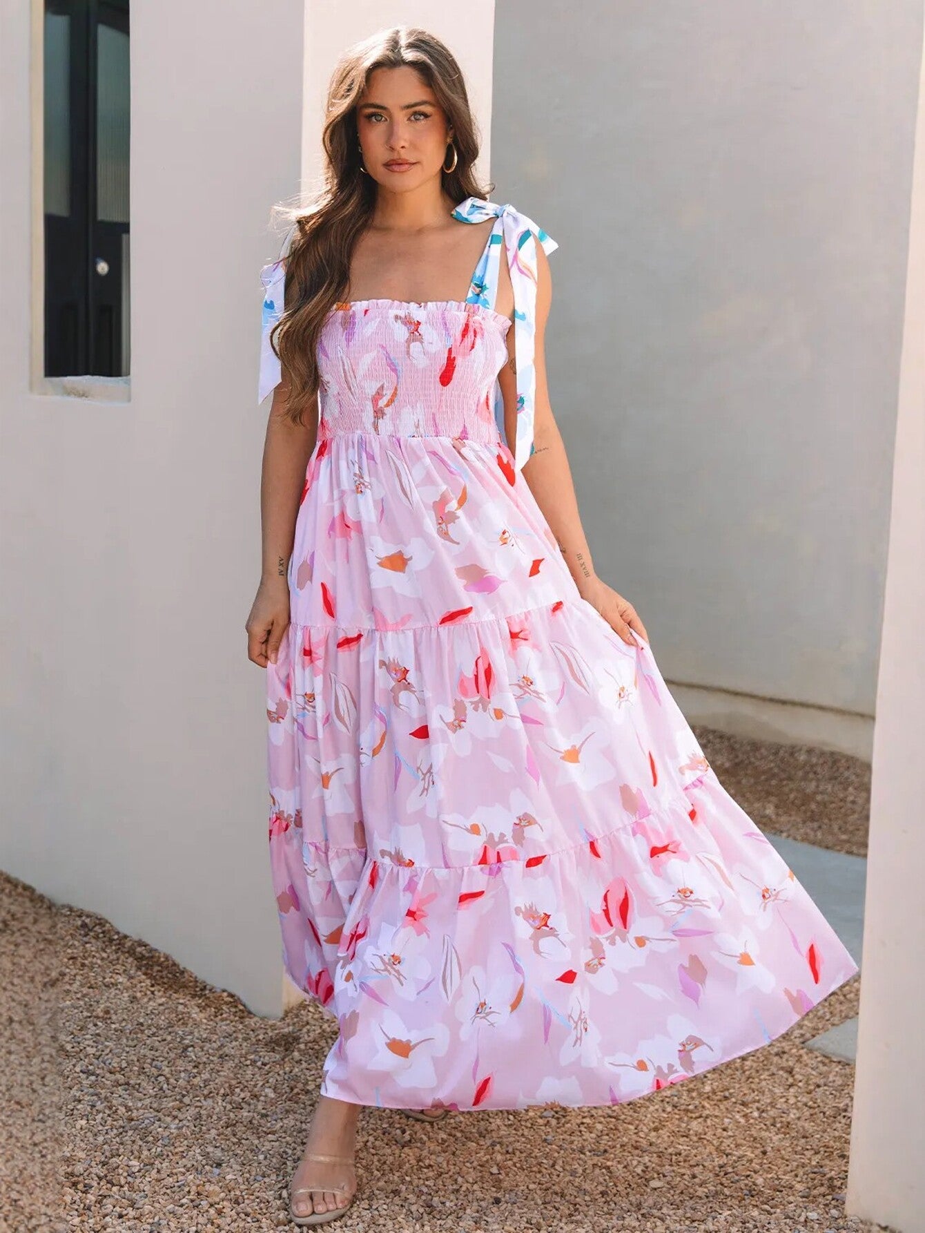 Square Neck Tiered Skirt Maxi Dress