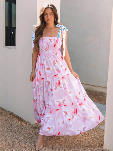 Square Neck Tiered Skirt Maxi Dress