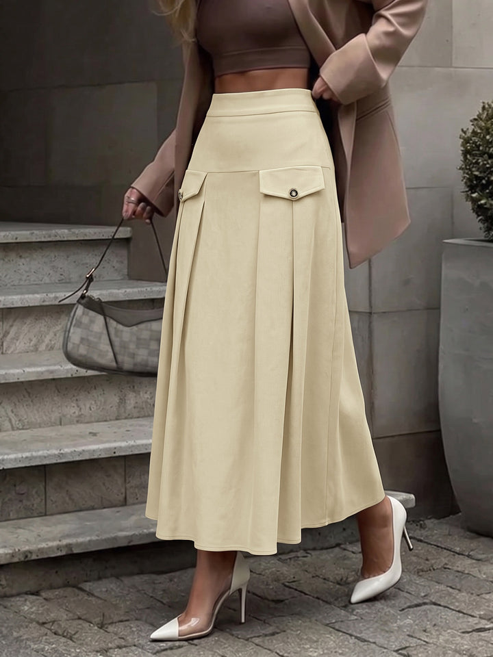 High Waisted Pleated Midi Skirt