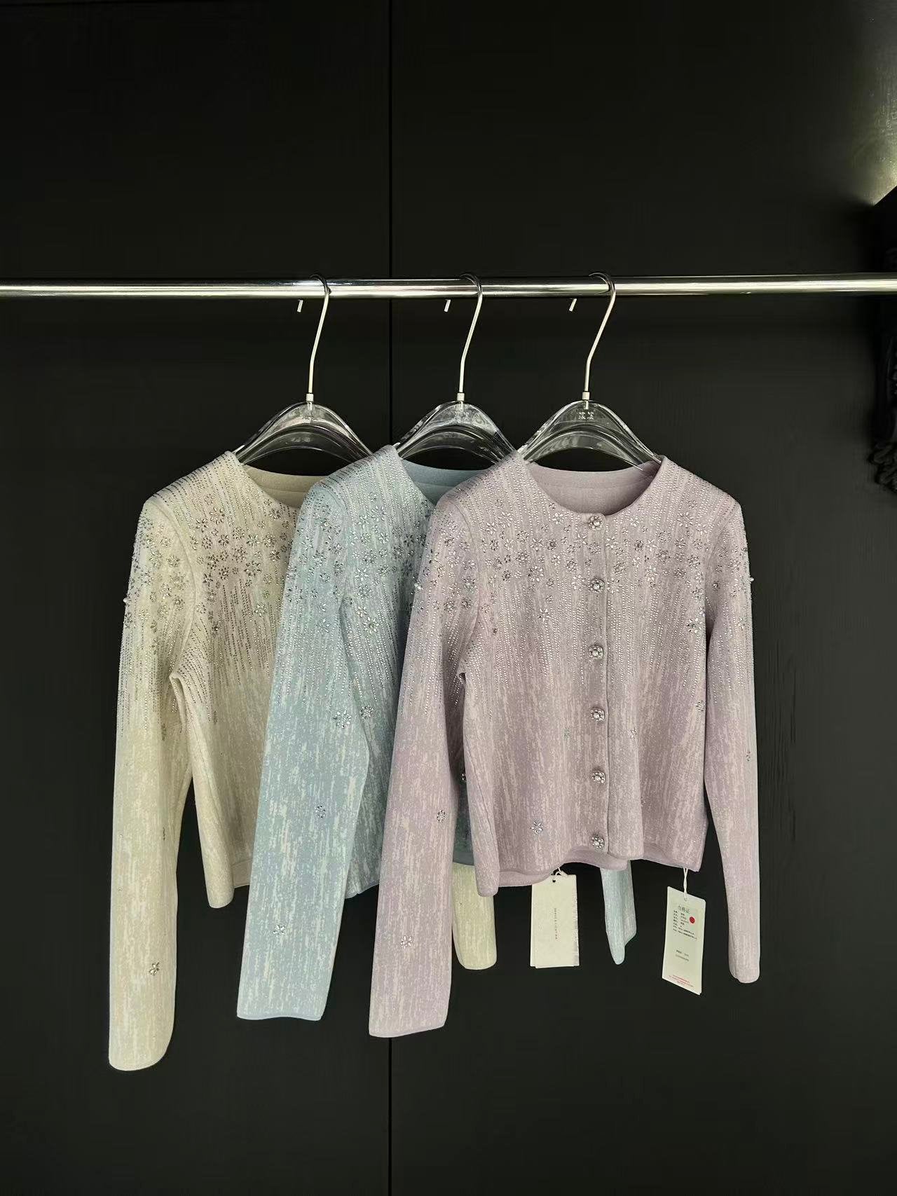 Embellished Rhinestone Knit Cardigan Sweater