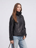 Oversized Double Breasted Leather Jacket
