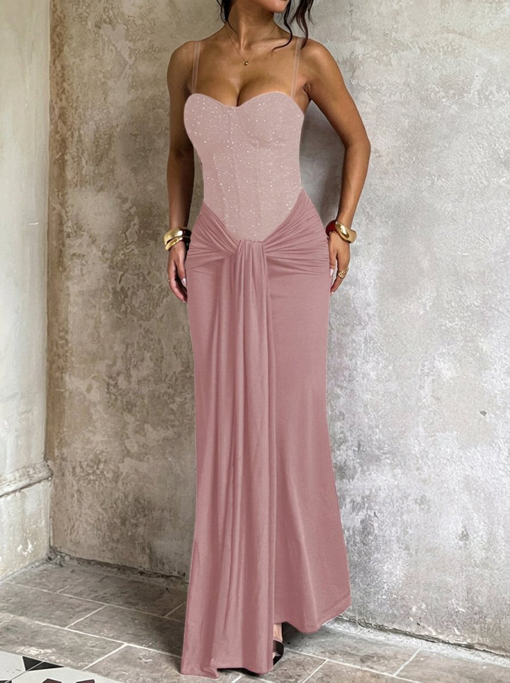 Embellished Corset Draped Maxi Dress