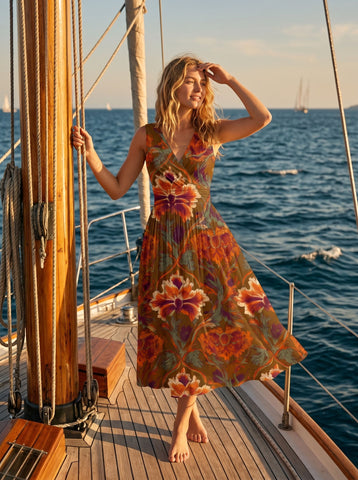 CORINNE
Floral Print V Neck A Line Midi Dress