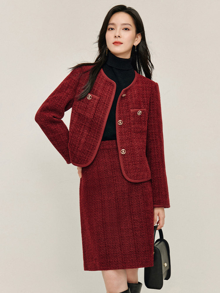 Structured Wool Blend Tweed Jacket