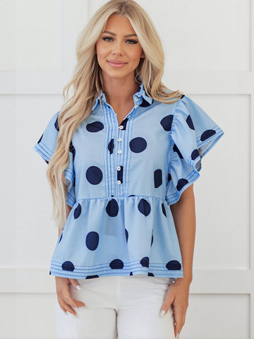 Polka Dot Peplum Hem Shirt