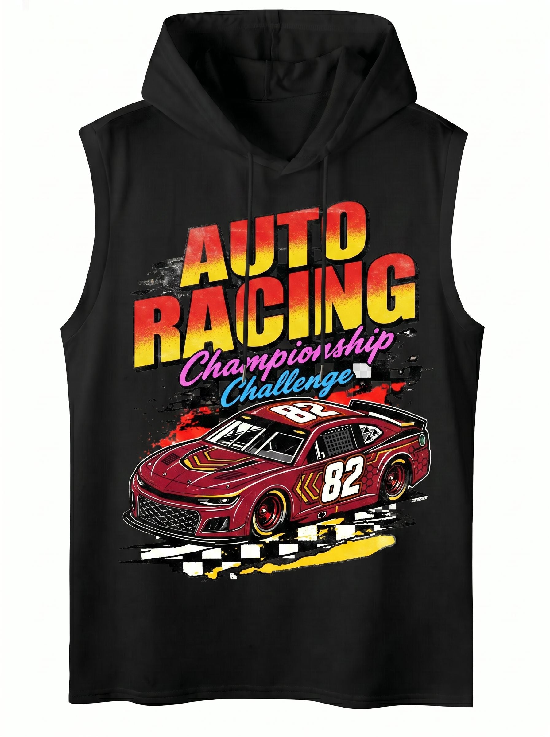 Graphic Print Hooded Sleeveless Tank Top