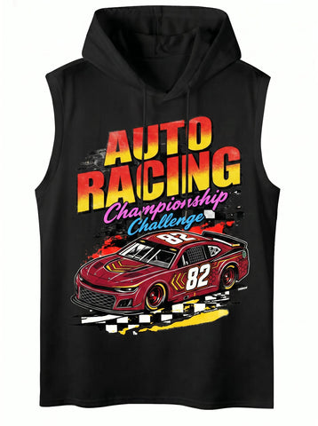 Graphic Print Hooded Sleeveless Tank Top