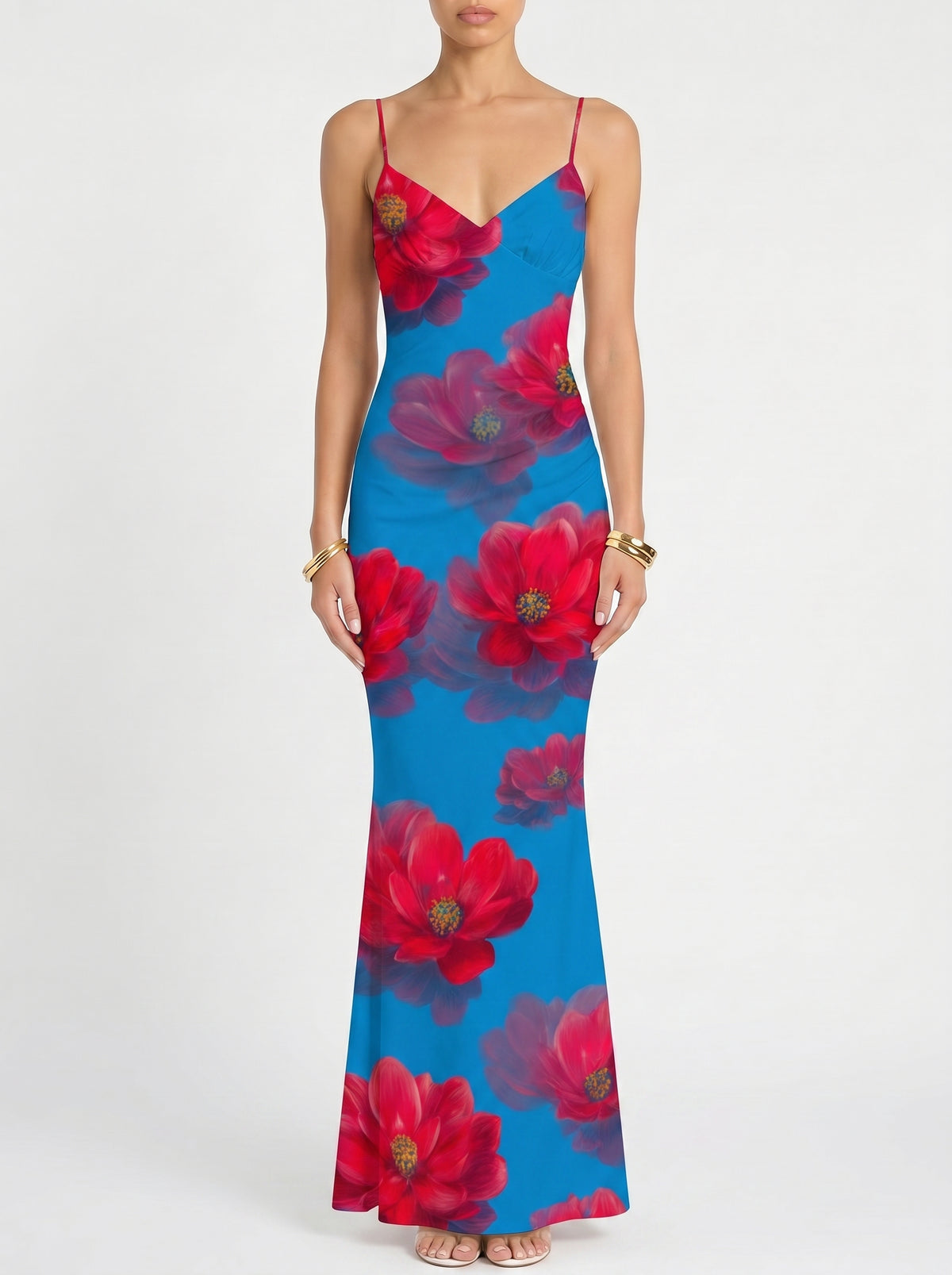 KIRA Floral Print Spaghetti Strap Bodycon Maxi Dress