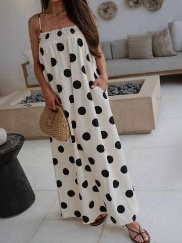 Smocked Polka Dot Maxi Dress