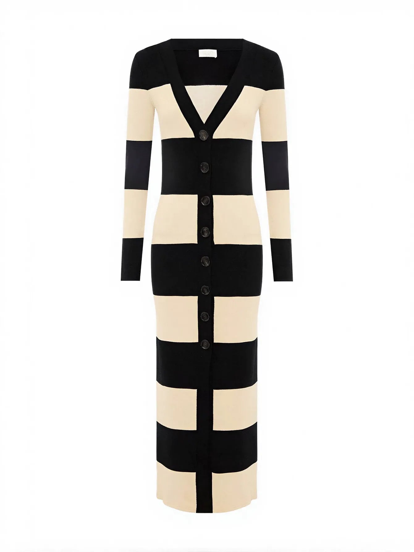 Striped Button Down Knit Midi Dress