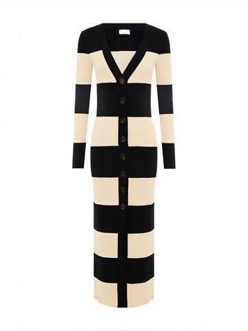 Striped Button Down Knit Midi Dress