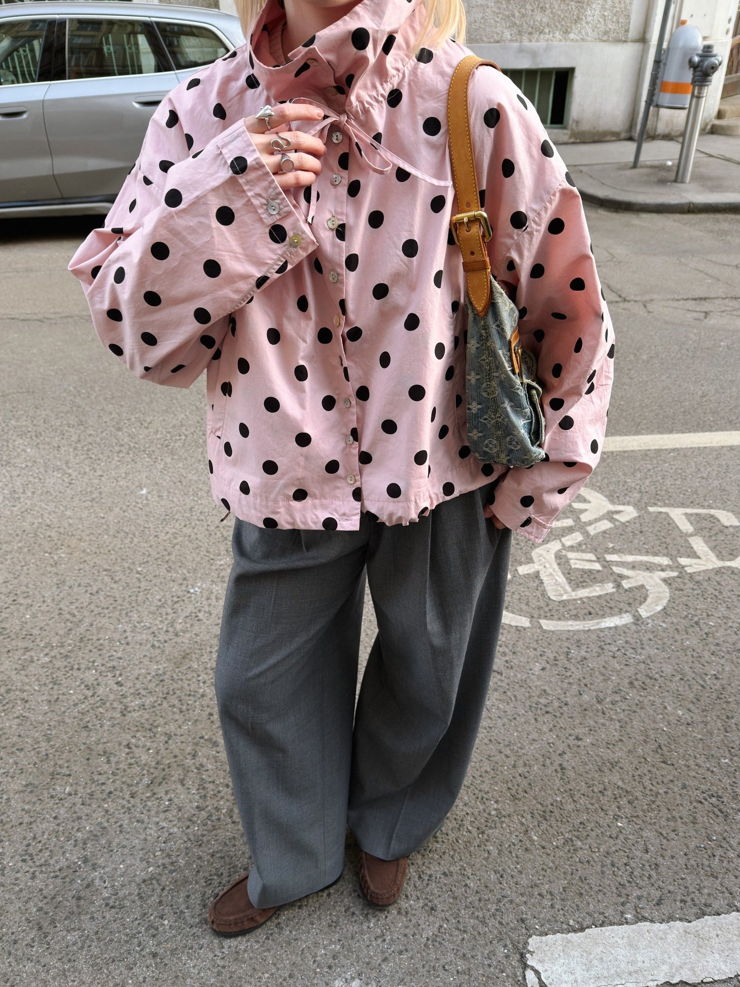 Cute Polka Dot Stand Collar Jacket